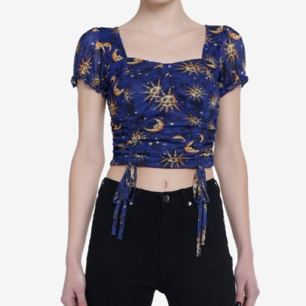 Cosmic Aura Sun & Moon Ruched Crop Top Tarot Card Witchy Hot Topic Witch